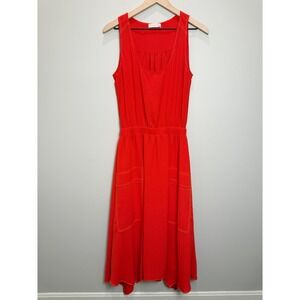 Ramy Brook S Hallie Sleeveless Midi Dress Red Orange Scoop Neck Handkerchief Hem